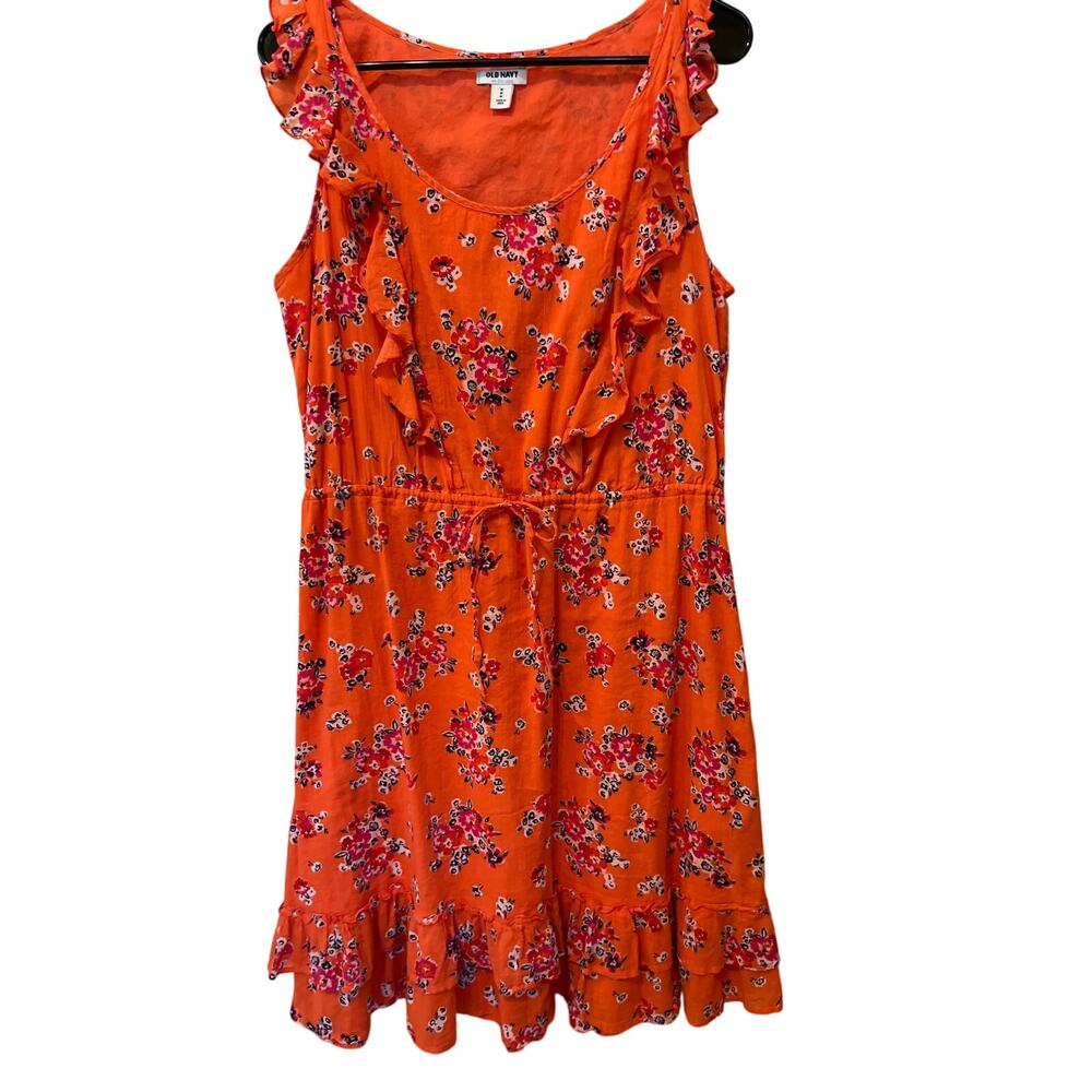 Old Navy Floral Dress Women's Size Medium 100% Cotton Orange Blue Pink Boho Vaca